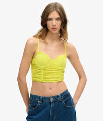 Ruched Mesh Crop Corset Top