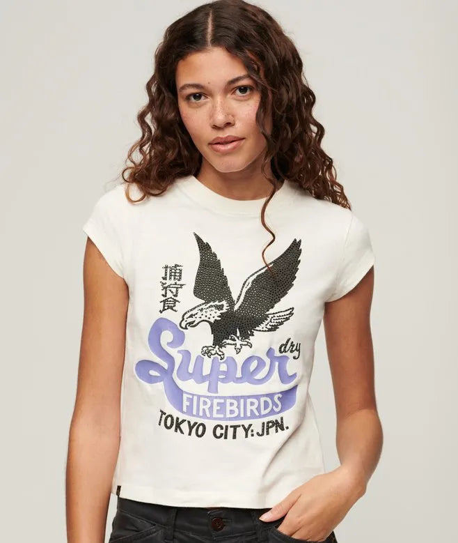 Embellished Poster Cap Sleeve T-Shirt