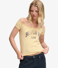Graphic Bardot Short Sleeve Top