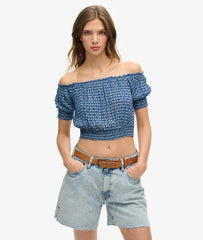 Smocked Short Sleeve Crop Top