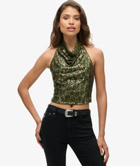 Cowl Halter Neck Sequin Top