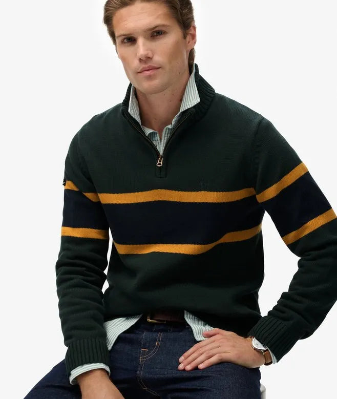 Cotton Stripe Half Zip Knit