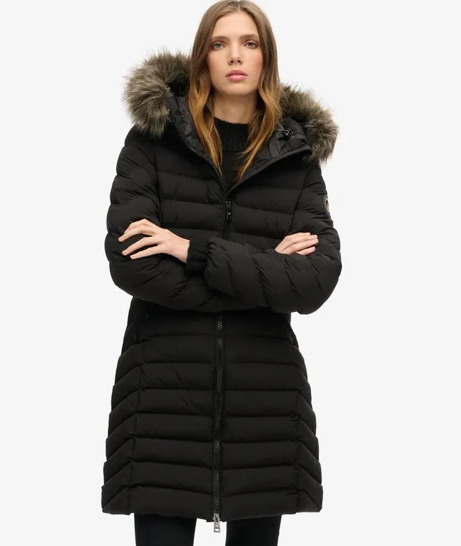 Fuji Faux Fur Hood Mid Length Puffer Coat