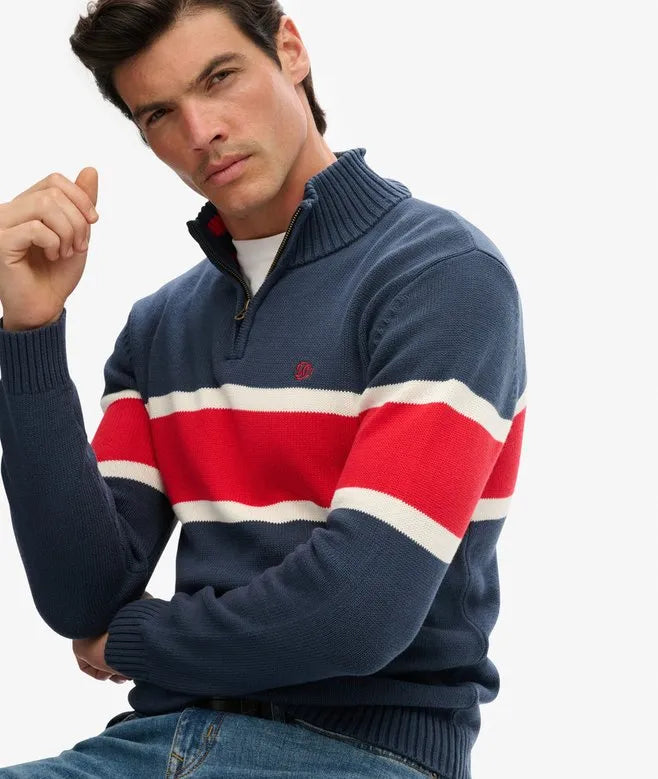 Cotton Stripe Half Zip Knit