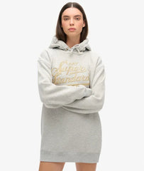 Luxe Metallic Logo Hooded Dress