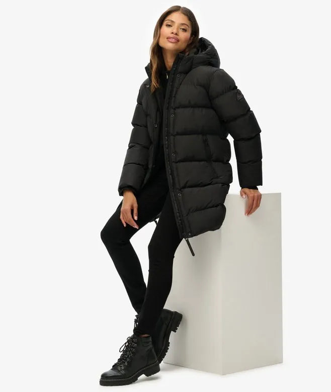 Hooded Sports Puffer Mid Length Jacket