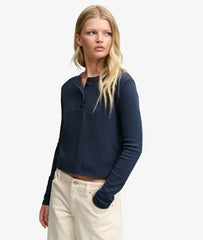 Athletic Essential Waffle Button Long Sleeve Top