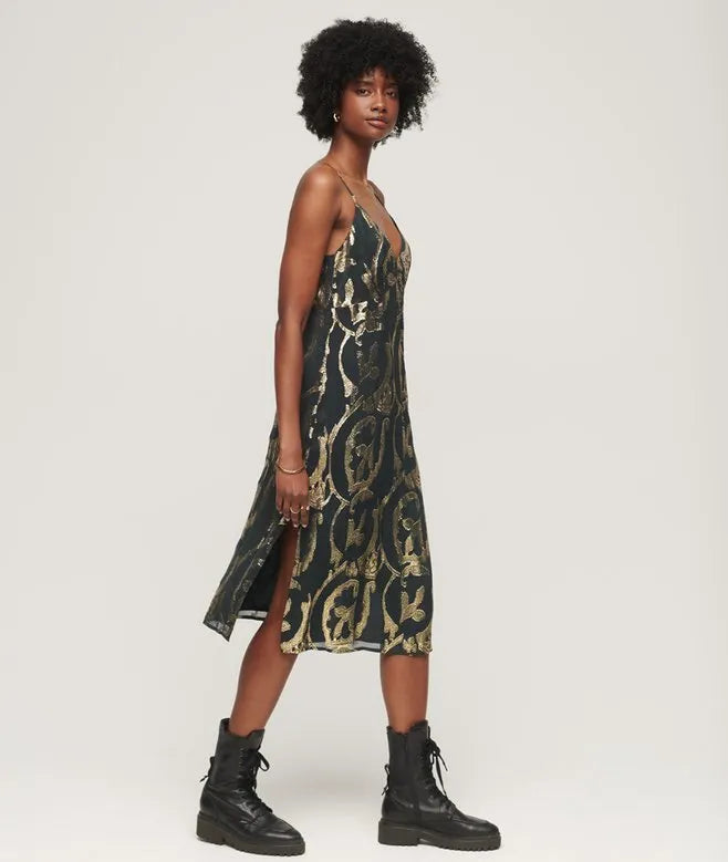 Metallic Midi Slip Dress