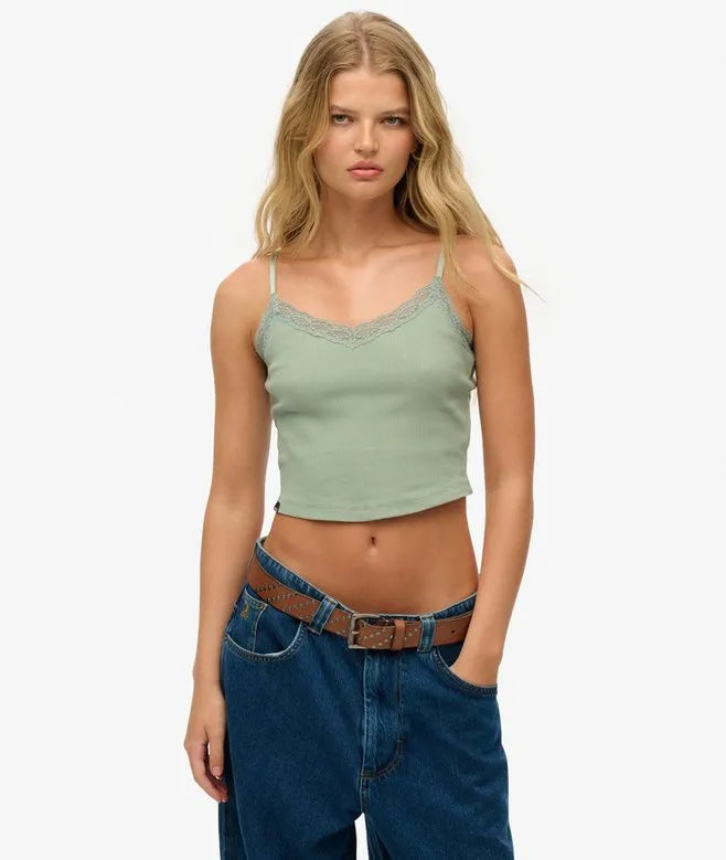Athletic Essentials Lace Trim Cropped Cami Top