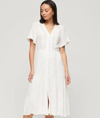Embroidered Tiered Midi Dress