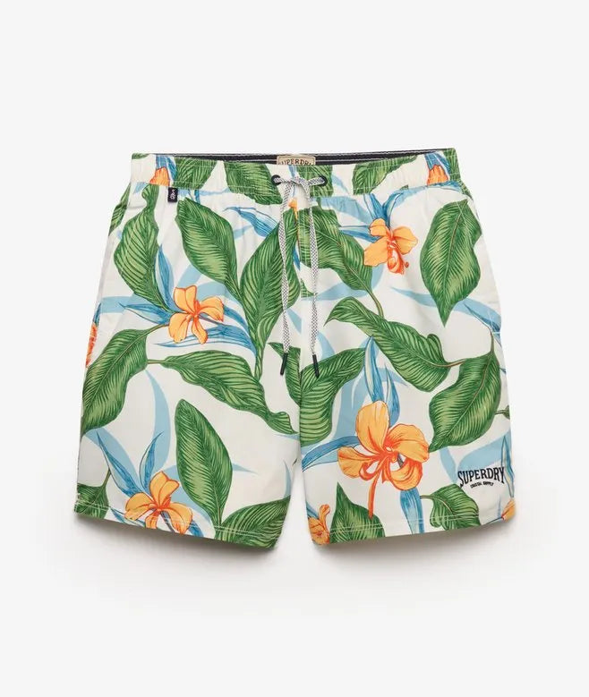 Hawaiian Print 16-inch Swim Shorts