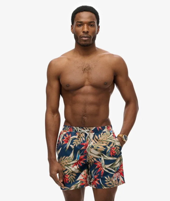 Hawaiian Print 16-Inch Swim Shorts