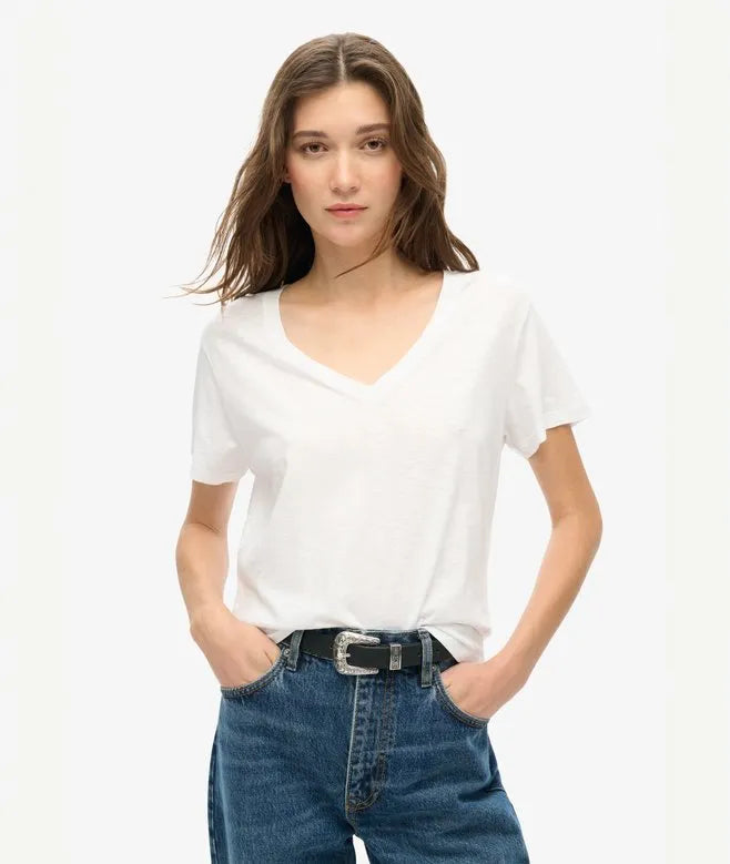 Slub Embroidered V-Neck T-Shirt