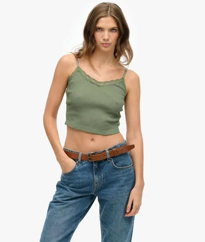 Athletic Essentials Lace Trim Cropped Cami Top