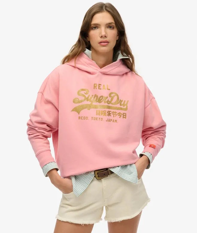 Vintage Logo Rhinestone Hoodie