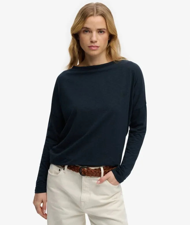 Studios Boat Neck Slub Long Sleeve Top