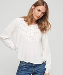 Lace Trim Woven Top