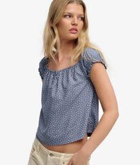 Short Sleeve Half Button Woven Top