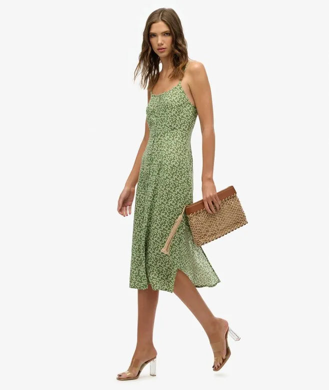 Printed Button-Up Cami Midi Dress
