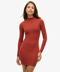 High Neck Long Sleeve Jersey Mini Dress