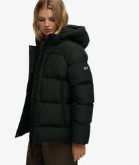 Hooded Mid Length Sports Puffer Jacket