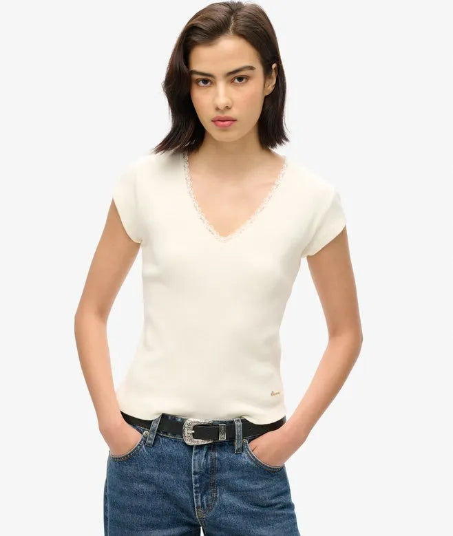 Athletic Essentials Lace Trim V-Neck Top