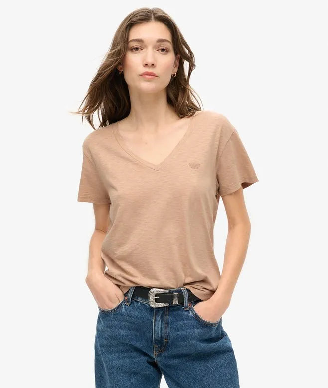 Slub Embroidered V-Neck T-Shirt