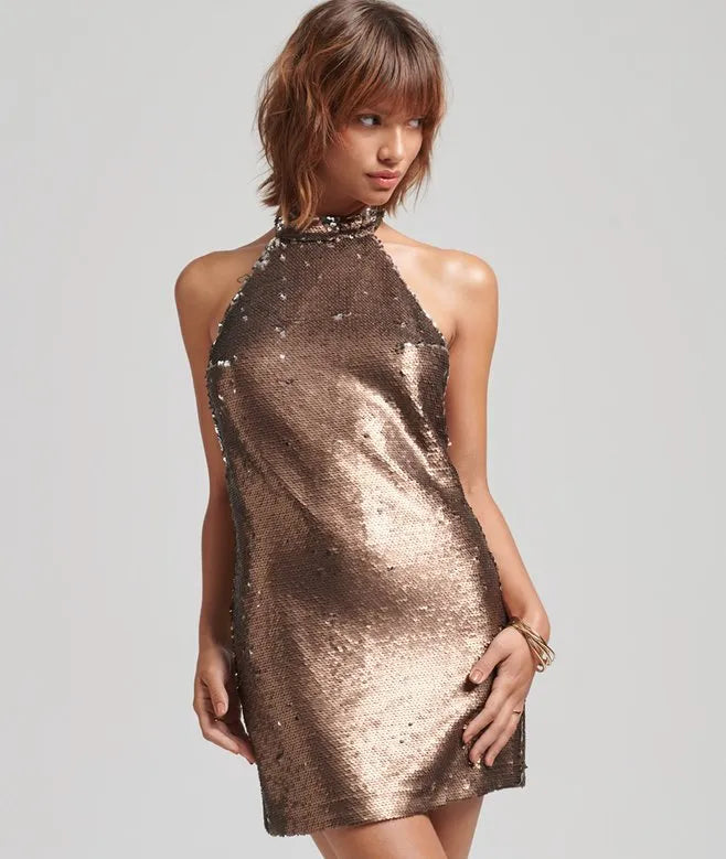 Sparkly Halter Mini Dress