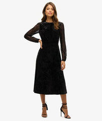 Lace Sleeve Velvet Midi Dress