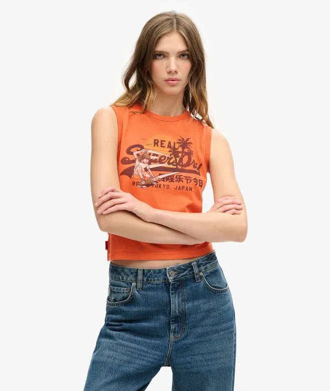 LA Vintage Logo Graphic Slim Vest Top