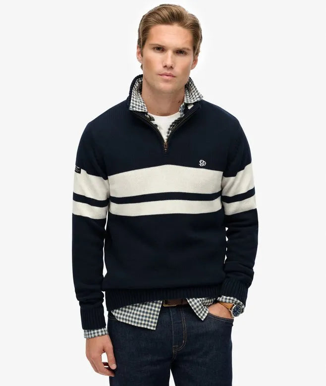 Cotton Stripe Half Zip Knit
