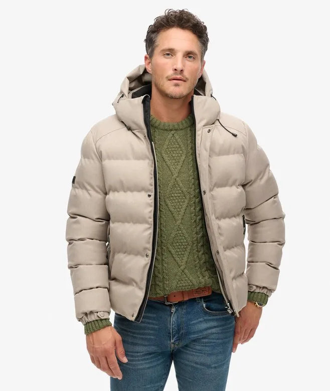 Hooded Tweed Sports Puffer Jacket