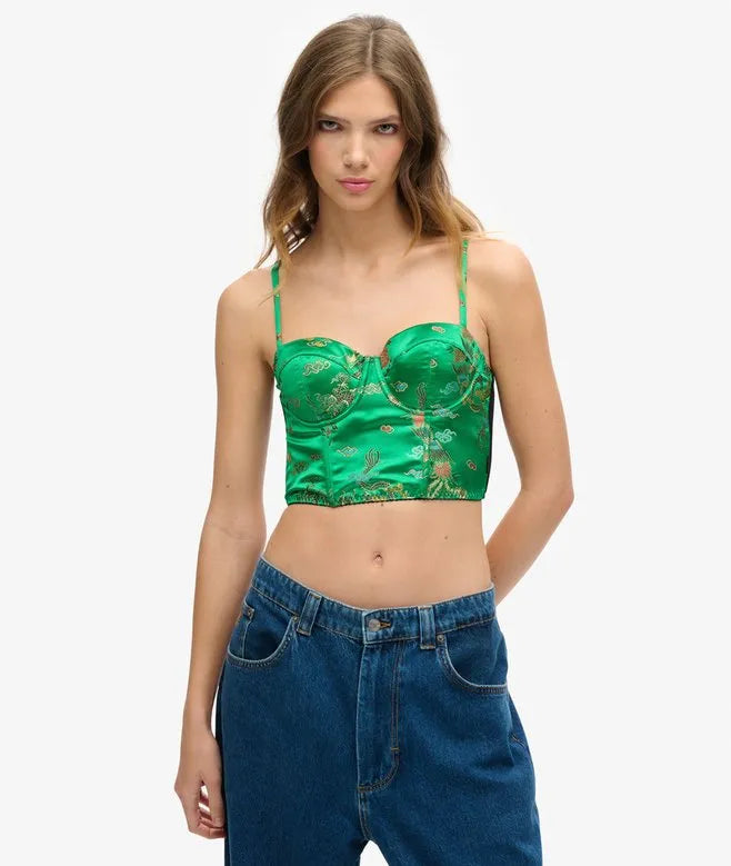 Satin Floral Embroidered Corset Top
