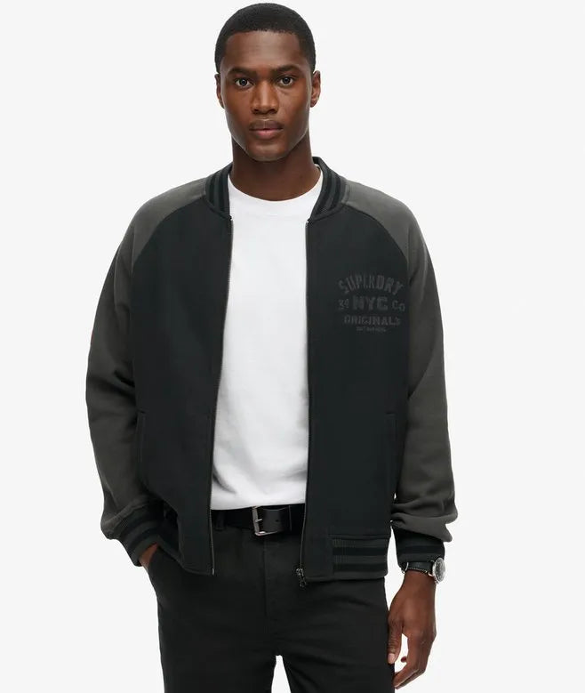 College Graphic Jersey Bomber Jacket