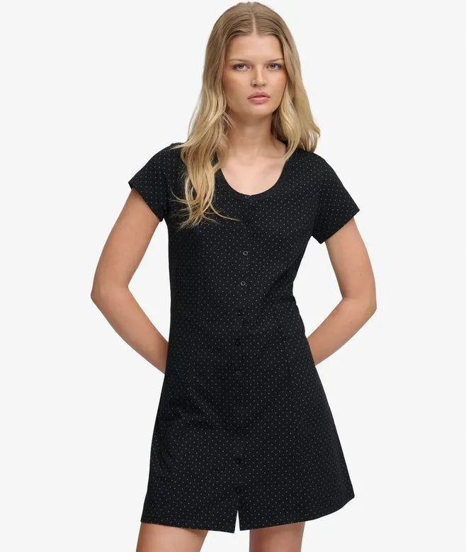 Button Through Short Sleeve Mini Dress