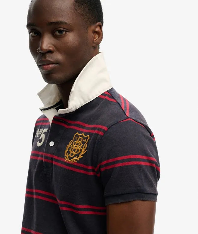 Double Emblem Jersey Short Sleeve Rugby Polo Top