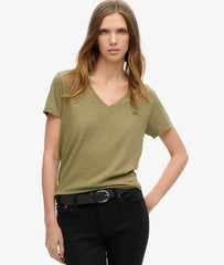 Slub Embroidered V-Neck T-Shirt