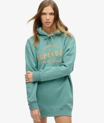 Luxe Metallic Logo Hooded Dress