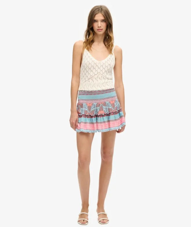 Printed Shirred Mini Skirt