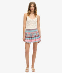 Printed Shirred Mini Skirt