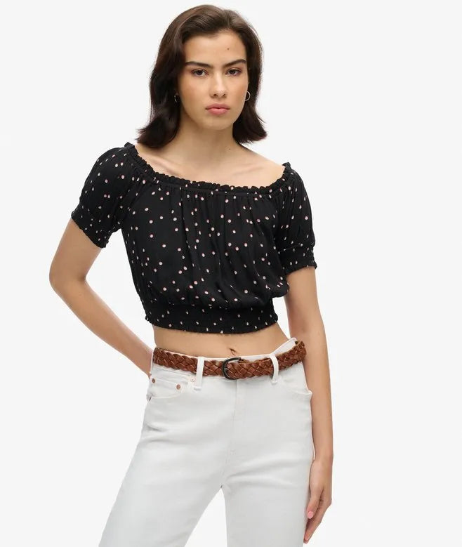 Smocked Short Sleeve Crop Top