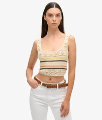 Lace-up Crochet Cropped Vest Top
