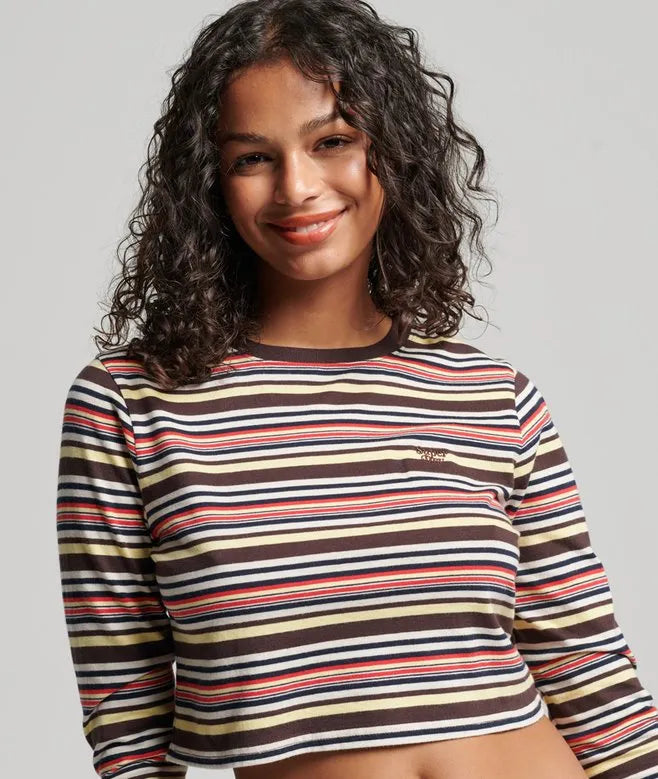 Organic Cotton Vintage Stripe Crop Long Sleeve Top