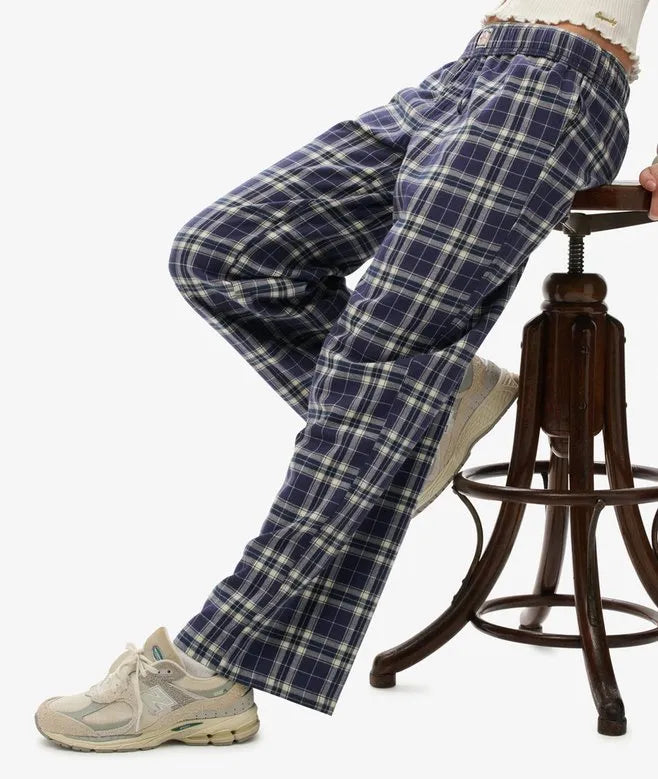 Cotton Check Elastic Trousers