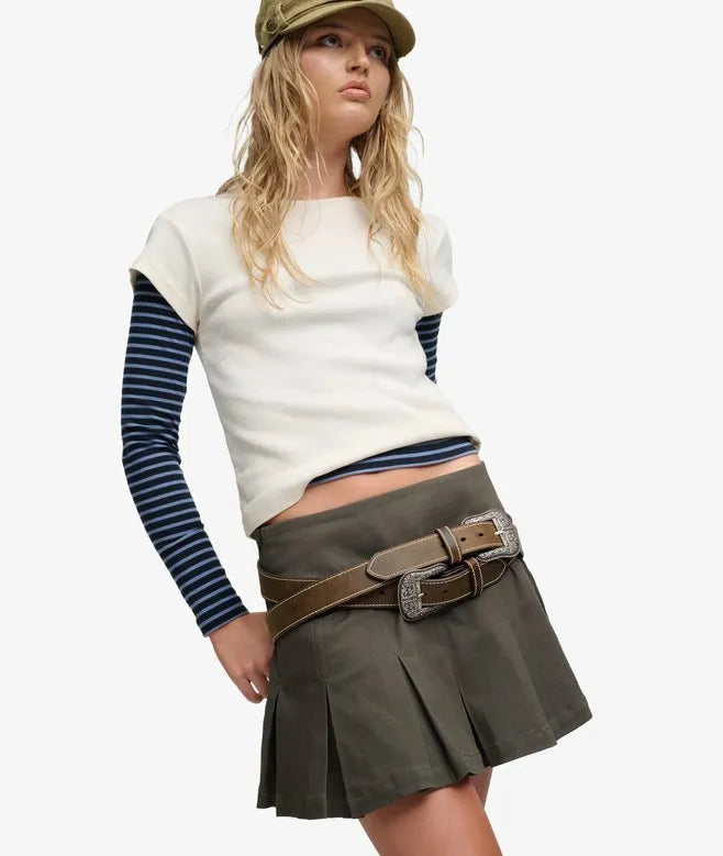 Bench Logo Pleated Twill Mini Skirt