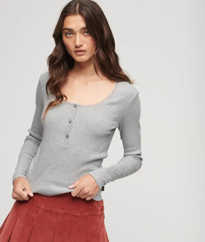 Ribbed Long Sleeve Henley Top
