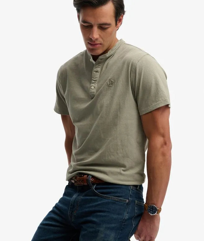 Classic Cotton Linen Short Sleeve Henley T-shirt