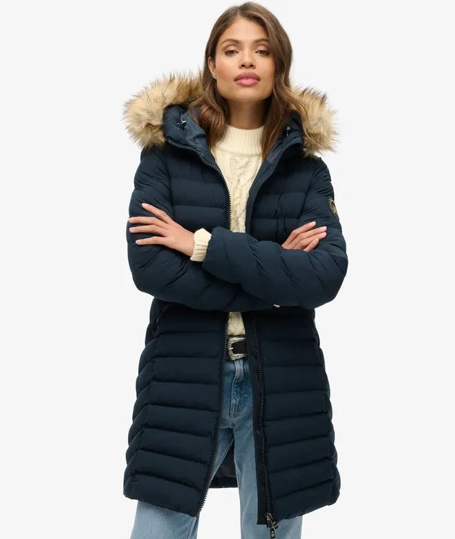 Fuji Faux Fur Hood Mid Length Puffer Coat