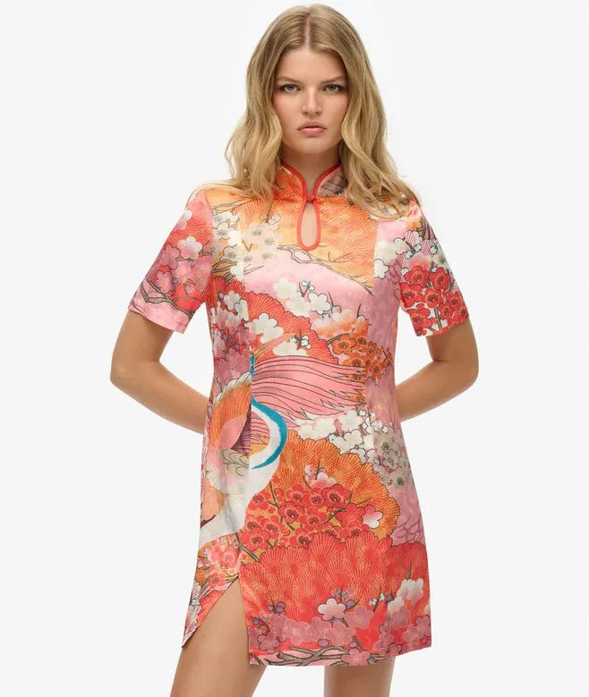 Mandarin Jacquard Mini Dress
