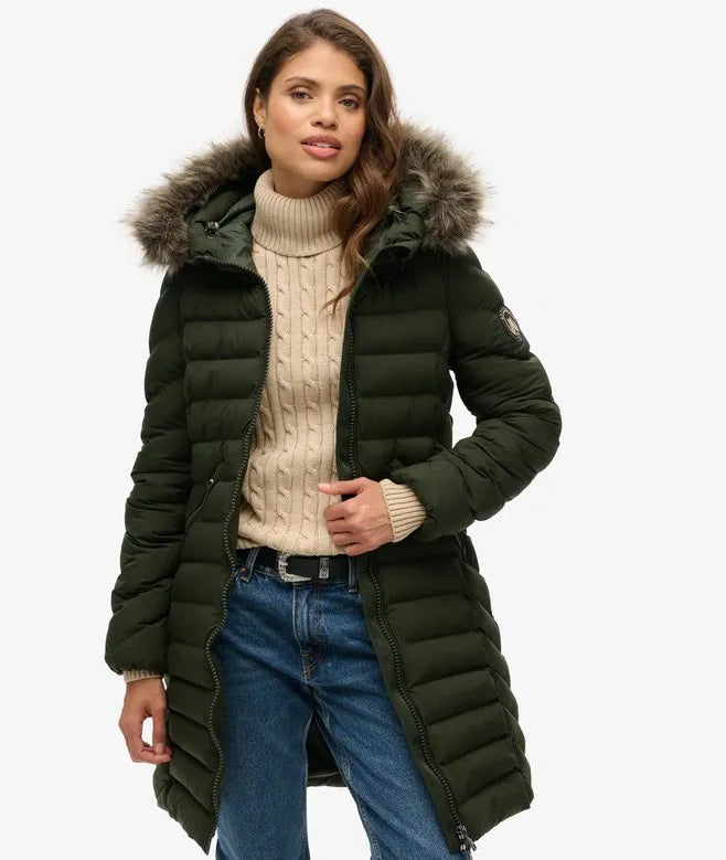 Fuji Faux Fur Hood Mid Length Puffer Coat